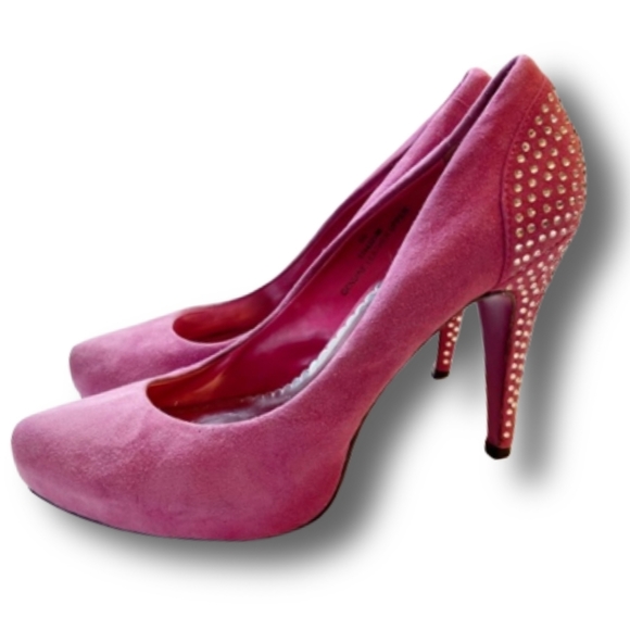 Barbie by Town Shoes pink suede jewelled heels